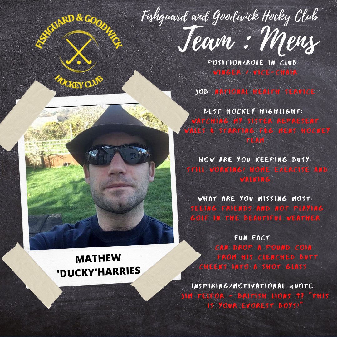 Todays profile the one and only Mr vice chairman and founding member of Fishguard and goodwick men's hockey team