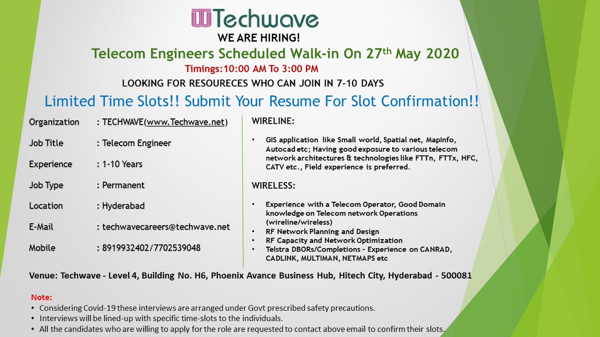 TechwaveC's tweet photo. Ready to join Techwave family? We're Hiring for Telecom Engineer - Apply Today!

#Employment #Jobs #JobSearch #TelecomOpenings https://t.co/WOg5Fd1A30