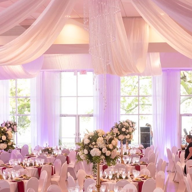 GabroEvents's tweet image. Love this setup at #tampagardenclub includes ceiling draping, wall draping, crystal hanging chandelier, and uplighting. Hope you like it.