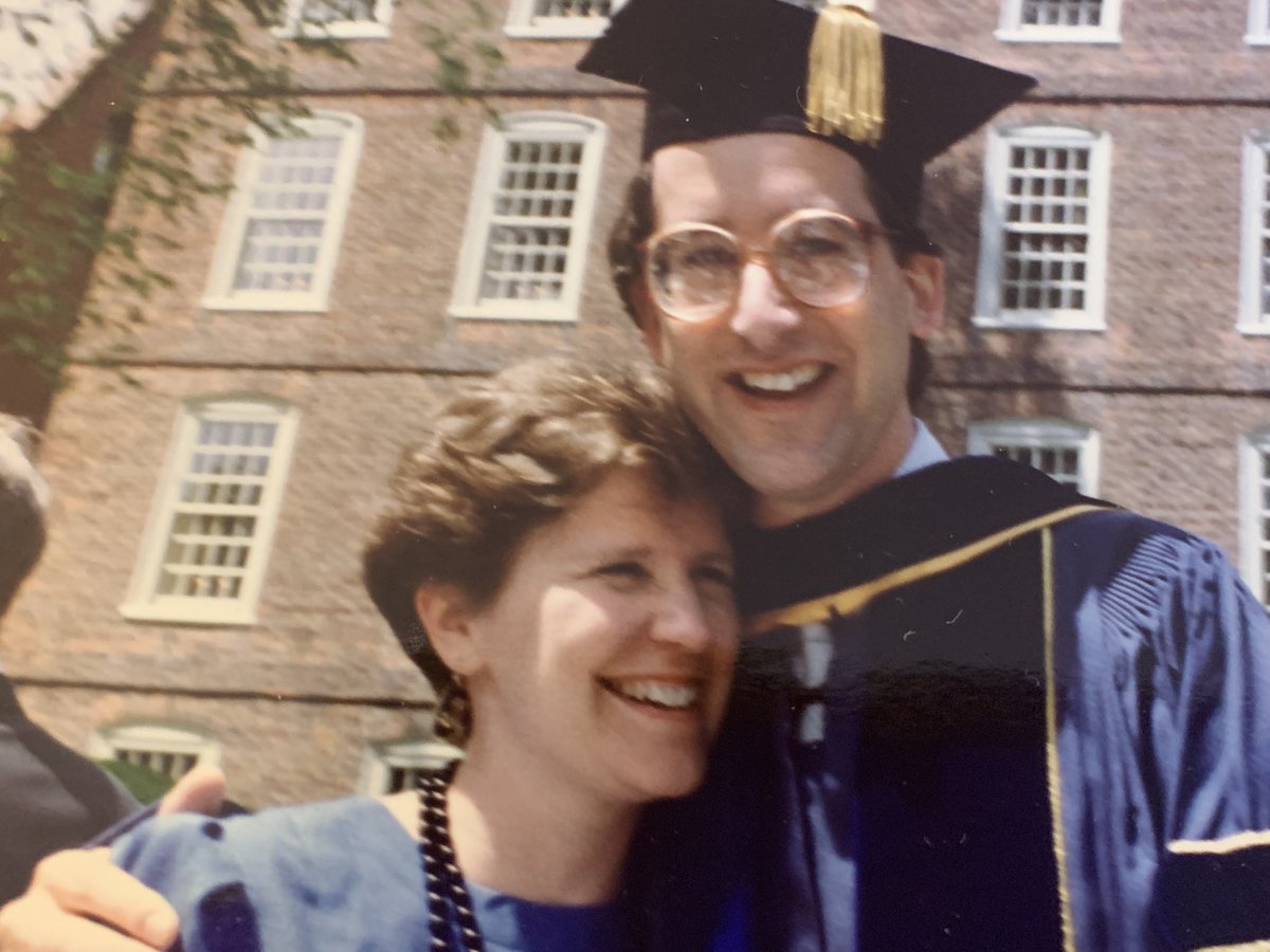 The earliest commencement photo I could find is from 1989—the year that I got to share a moment on stage with President Gregorian. Note my cool  @UCBerkeley regalia.It was also the year of the GIANT glasses! 