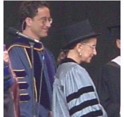 There have been many amazing honorary degree recipients over the years. A personal favorite was  #RBG in 2002. I got to put her hood on. She largely practiced social distancing—way ahead of her time, as always.