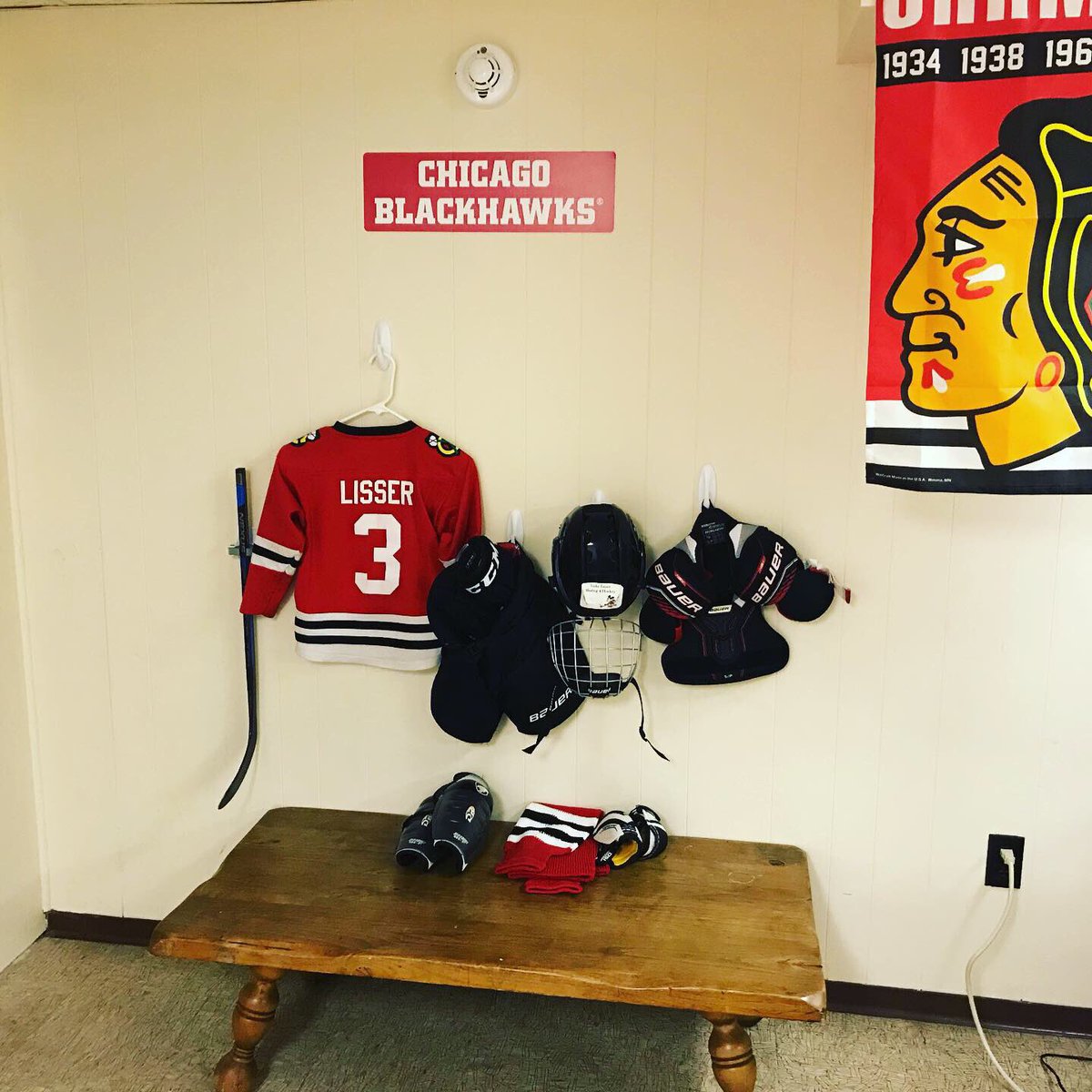 KristaLander's tweet photo. This guy is 4 today and since he had to stop his hockey lessons we built him a make shift hockey rink and decked it out with his favorite team! @NHLBlackhawks https://t.co/77e5yIyQB8
