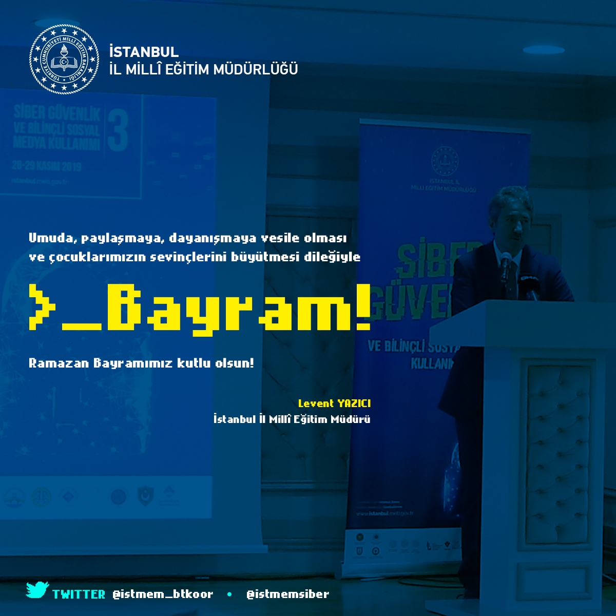 istmemsiber's tweet photo. "Umuda, paylaşmaya, dayanışmaya vesile olması ve çocuklarımızın sevinçlerini büyütmesi dileğiyle #RamazanBayramı'mız kutlu olsun!"

@istanbulilmem
@memleventyazici 
@istmem_btkoor https://t.co/CUvLyMepRN