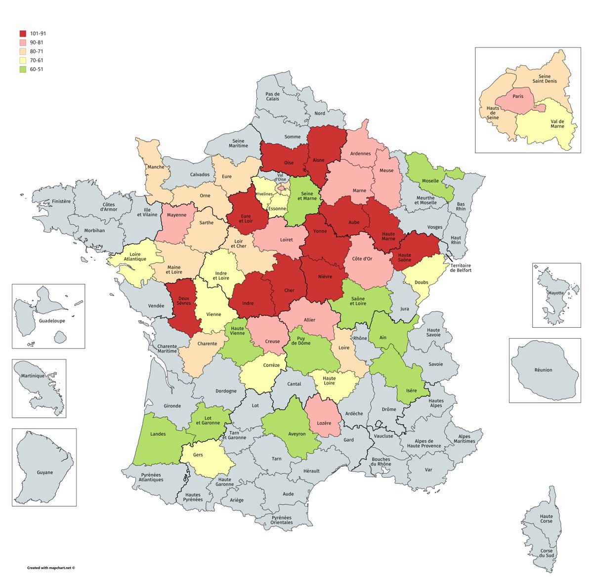 and we're halfway through!- brittany, paca, corsica and the overseas departments are still 100% alive!- centre val de loire is the only dead region- former regions of nord pas de calais and alsace are still 100% there- former limousin, champagne ardenne and burgundy are dead