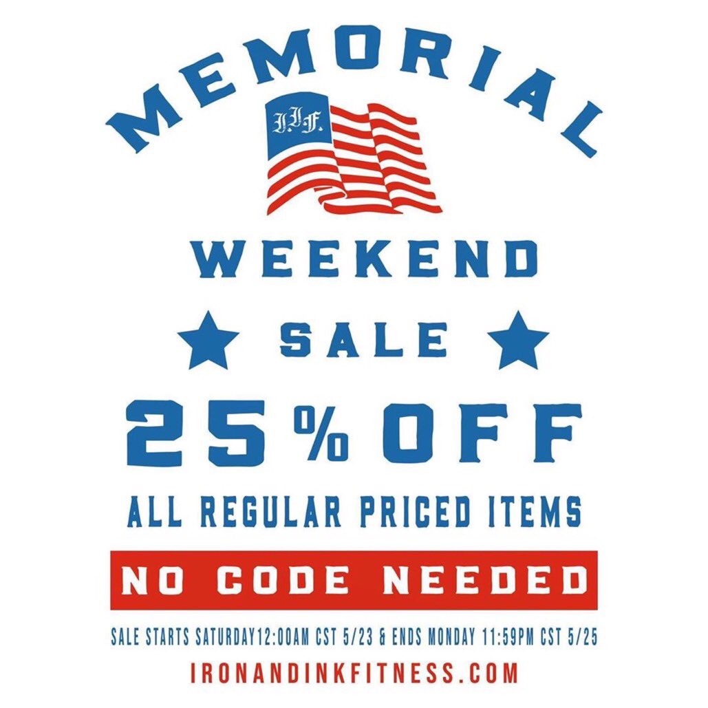 25% OFF MEMORIAL WEEKEND SALE🇺🇸 (no code needed). Shop the sale now‼️ #ironandinkfitness 
Ironandinkfitness.com