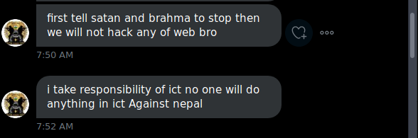 fixorhack's tweet photo. @Omsec5 @INDcybertroops @icrewhackers 

Thank You for understanding. This is the End. Every downloaded data will be deleted and Vul will be reported by both Nation's Hacker :)
#PEACE
#Jay_Nepal
#Jay_India https://t.co/e1YjTGtzfR