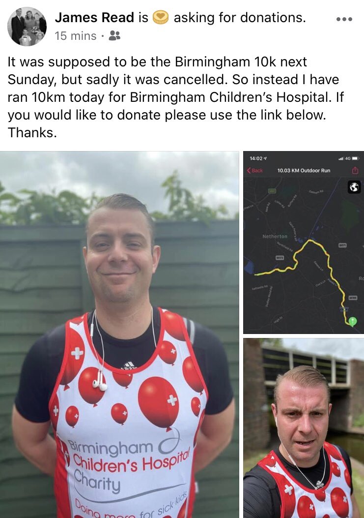 natalieWMCN's tweet image. @jamesread80 still did his 10k run for @Bham_Childrens @BCHCTrustees despite it being cancelled due to #COVID19 😁