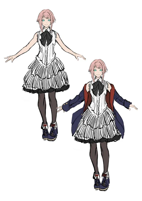 キャラデザ→ラフ→完成

今後も使うデザインの場合はもうちょっとしっかり描くけど、単発イラストのデザインはかなり雑 