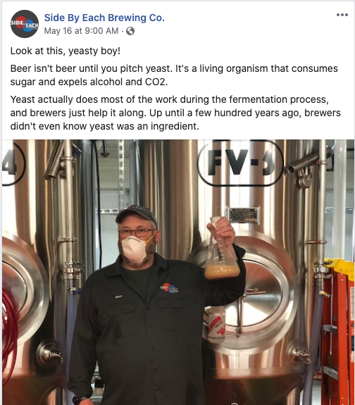 At Side By Each Brewing Co (a combination brewery and coffee shop, with a poutine food truck built into the wall), has been keeping their fans entertained by posting a series of educational posts and trivia about how beer is made, featuring their hard-working crew.