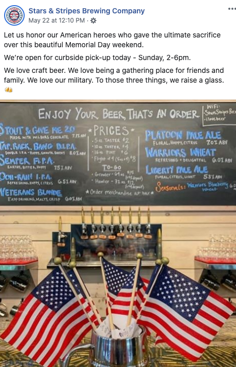 Veteran-owned Stars and Stripes brewing in Freeport has been pumping out new beers for curbside pickup, many brewed specifically to honor those who have served.