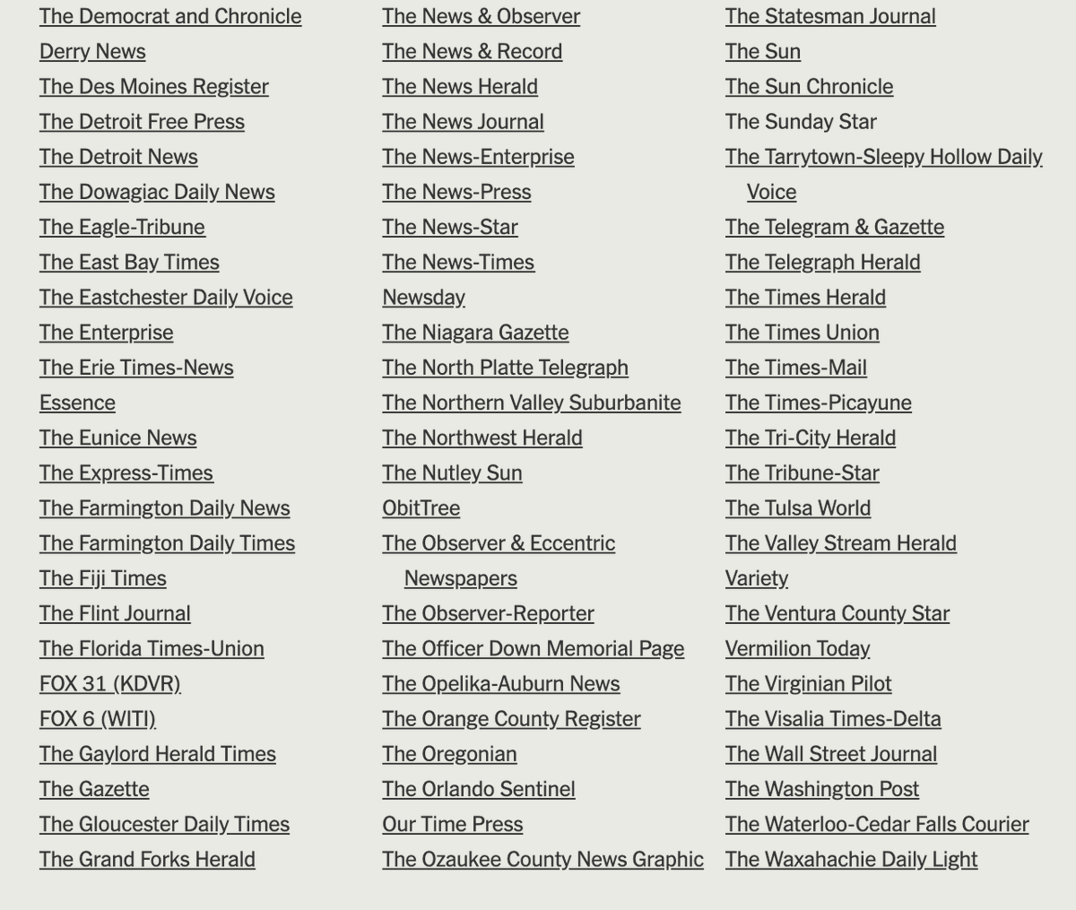 Why local journalism matters, now more than ever. @nytimes was able to put together this deeply moving portrait of the lives lost in the outbreak only because of the crucial reporting on deaths by these local news organizations. nyti.ms/2XqVj5X