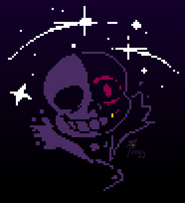 Sans undertale 80's style pixel art stars in background