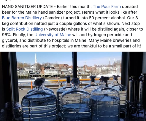 In Union Maine,  @thepourfarm raised over $1200 for their local food pantry, and also donated some beer to be turned into hand sanitizer at some of Maine's distilleries.