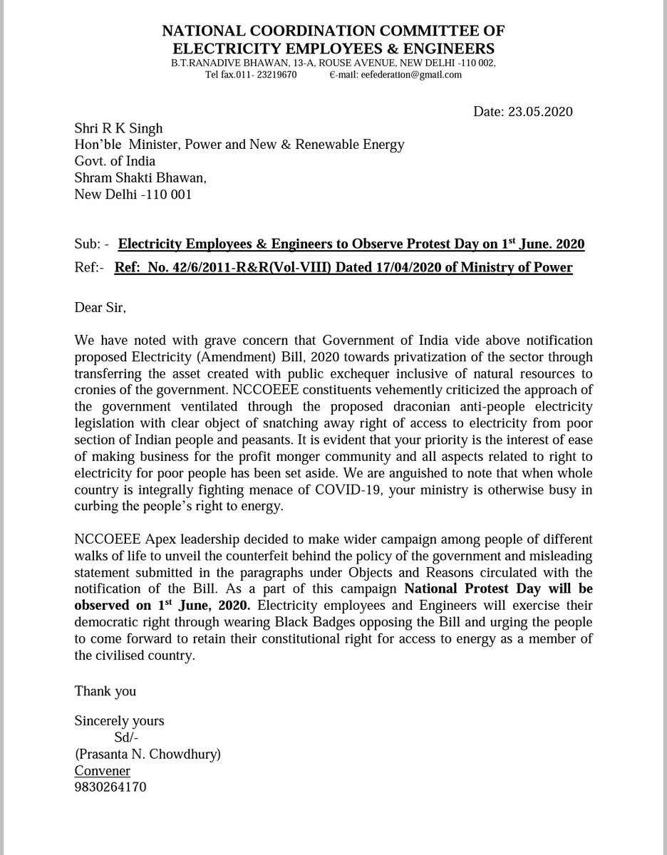 varinder01's tweet photo. Letter to Union Minister for Power requesting to review their decision to drop the proposal notification to Amend the Electricity Act 2003

AIFOPDE
(All India Federation Of Power Diploma Engineers
@aifopde @RKTrive_aifopde @ggvpatel @JaiPrak57259991 @tnebes https://t.co/yueqJbBqEK