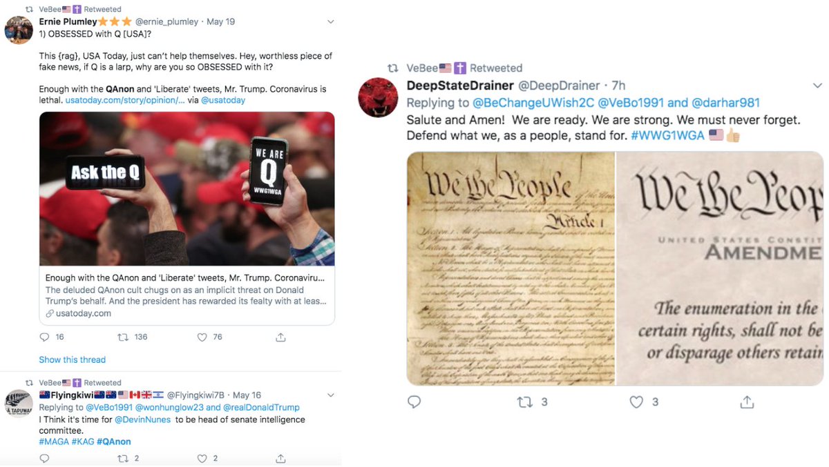 Trump last night additionally amplified 2 other accounts that have repeatedly shared QAnon content, making it 4 separate QAnon accounts he amplified last night.