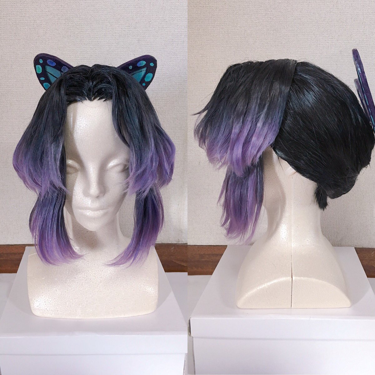 幼少期兼用 胡蝶しのぶ ウィッグ 胡蝶 しのぶ コスプレウィッグ 鬼滅の刃 こちょう 蝶飾り無し コスプレ