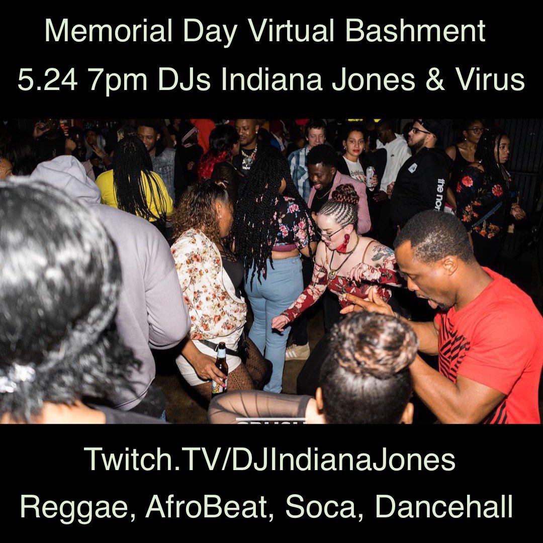 CasbaIndy's tweet photo. Tonite 7pm EST we go live w @djindianajones and DJ Virus! #reggaesunday #virtualbashment 
#soca #reggae #Afrobeat #danchehall https://t.co/TE7WlnQfCg