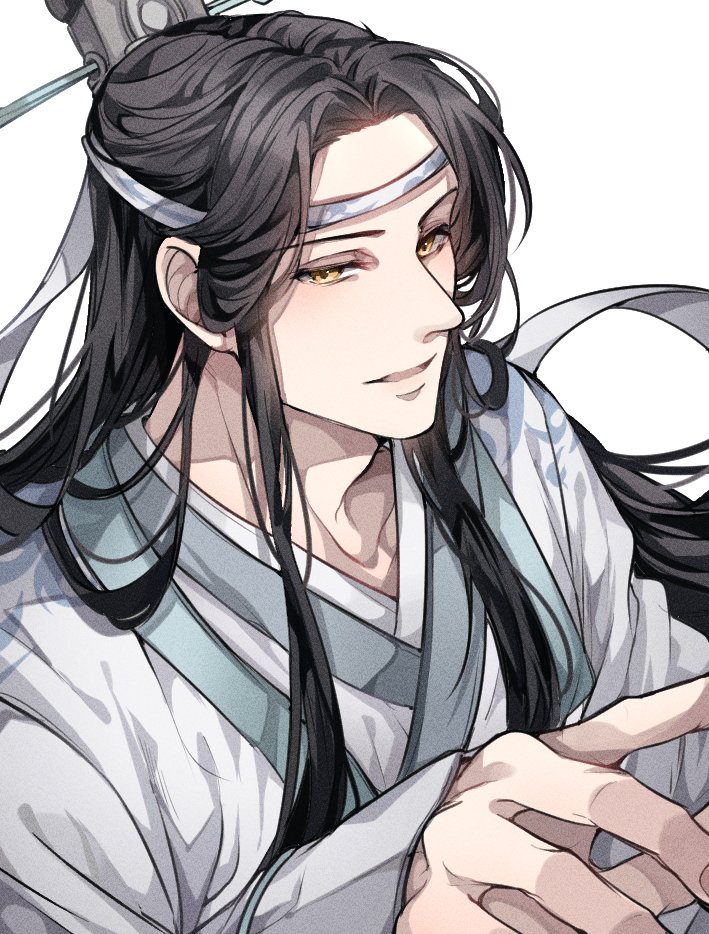 1boy male focus hanfu long hair black hair solo chinese clothes  illustration images