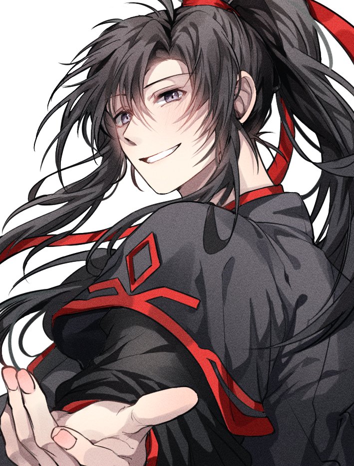 1boy male focus hanfu long hair black hair solo chinese clothes  illustration images