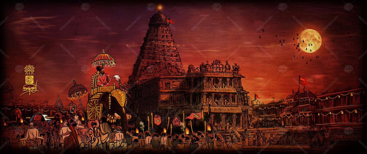 My  #digitalpainting showing the presence of  #rajarajachola seated on his royal elephant arriving for the worship on a  #fullmoon day. I tried to describe the glory of the big temple during the  #chola era