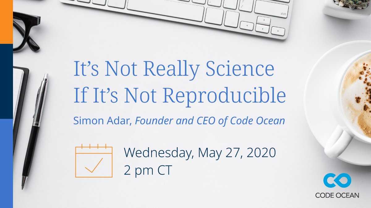 EBSCO's tweet image. Graduate students and researchers, learn how to make #computationalresearch #reproducible in a webinar with @SimonAdar from @CodeOceanHQ.
Register for the webinar here: ebsco.is/RW52420t @UofA_Research