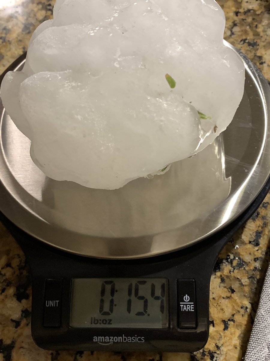 Got to see some of those giant hailstones from Friday night’s storm in Burkburnett. No doubt they were smaller than they had been when they first fell, but still impressive. The largest as far as we know was 5.33 inches, but it’s likely there were multiple 5 inch+ stones in town.