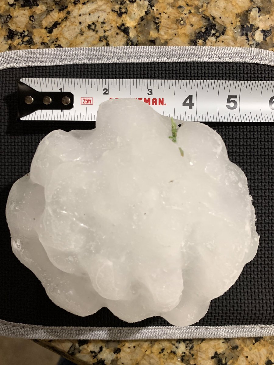 Got to see some of those giant hailstones from Friday night’s storm in Burkburnett. No doubt they were smaller than they had been when they first fell, but still impressive. The largest as far as we know was 5.33 inches, but it’s likely there were multiple 5 inch+ stones in town.