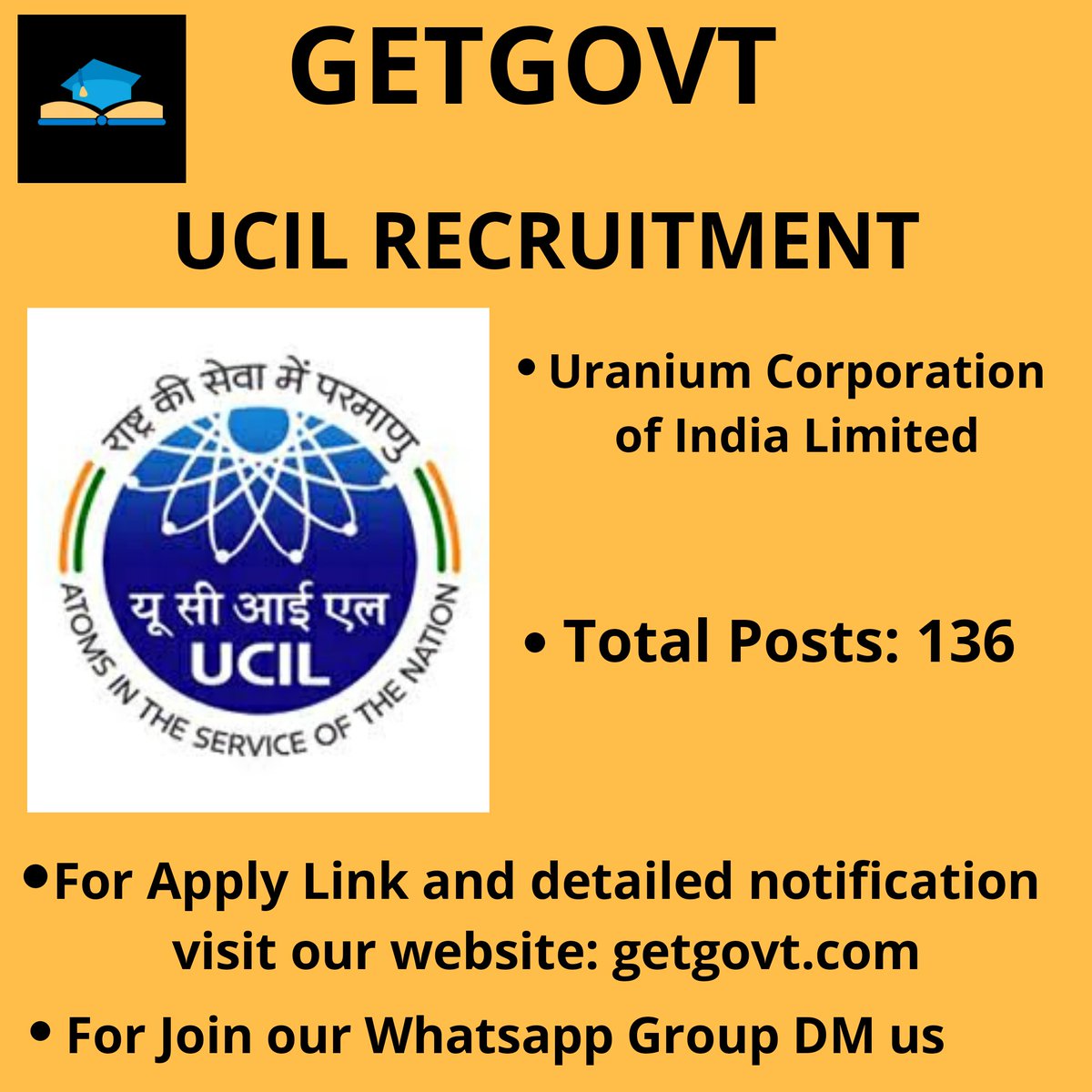 GovtGet's tweet photo. UCIL RECRUITMENT 

For Apply link and detailed notification click here: https://t.co/qFN5Cdvi9h

Join our Whatsapp group: https://t.co/JnGEwdRfZK

#Maharashtra #brothersday2020 #sonusoodtherealhero #HeroOnSunTV #PromoteStudentsSaveFuture #BangaloreRains #BiharMeRojgar https://t.co/keUoW11wcI