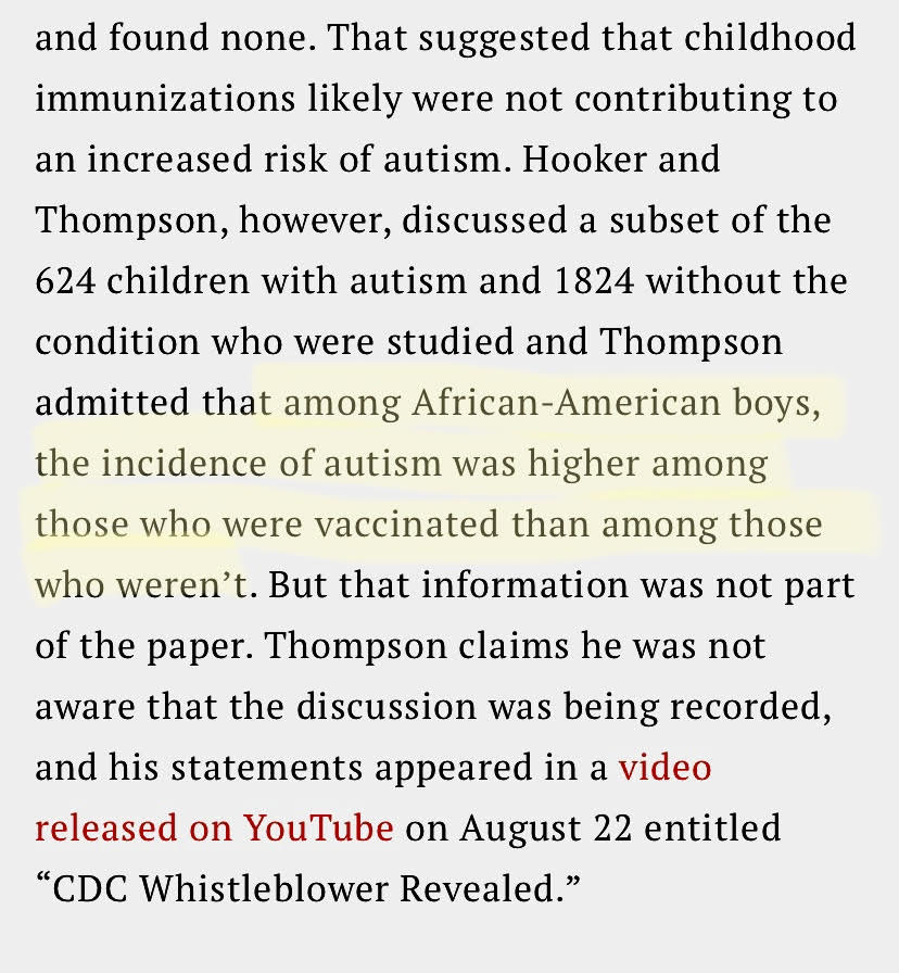3. The complaint alleges that the CDC covered up data that indicated that Black boys who were vaccinated have a higher incidence of autism. Immediately, my thoughts were that someone overlooked the inequities faced by Blacks in the medical system