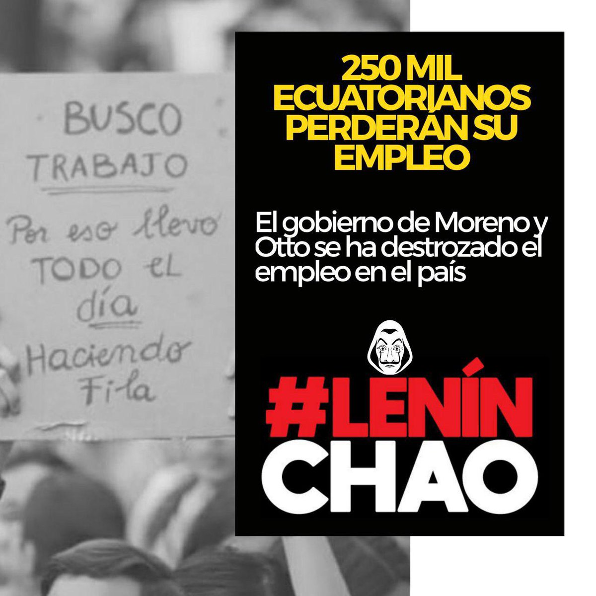 D3Guayas_'s tweet photo. Ecuador no solo padece la crisis del COVID 19, tambien lleva la peor crisis de la historia, el peor de los gobiernos, el que olvido a los más necesitados, dejando sin empleo a miles de familia que a diario se quedan sin futuro. 
#LeninChao 
#Revolución
#RecuperemosLaPatria
#rc5 https://t.co/3lJIl7umhp
