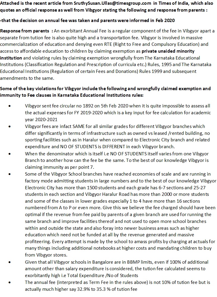 cvmnj's tweet photo. @TOIBengaluru  Please find point wise reply from aggrieved parents to responses from Vibgyor officials in TOI article and also claims on additional investments made by school in  additional IT hardware software and virtual infrastructure https://t.co/ulcpoCADmS