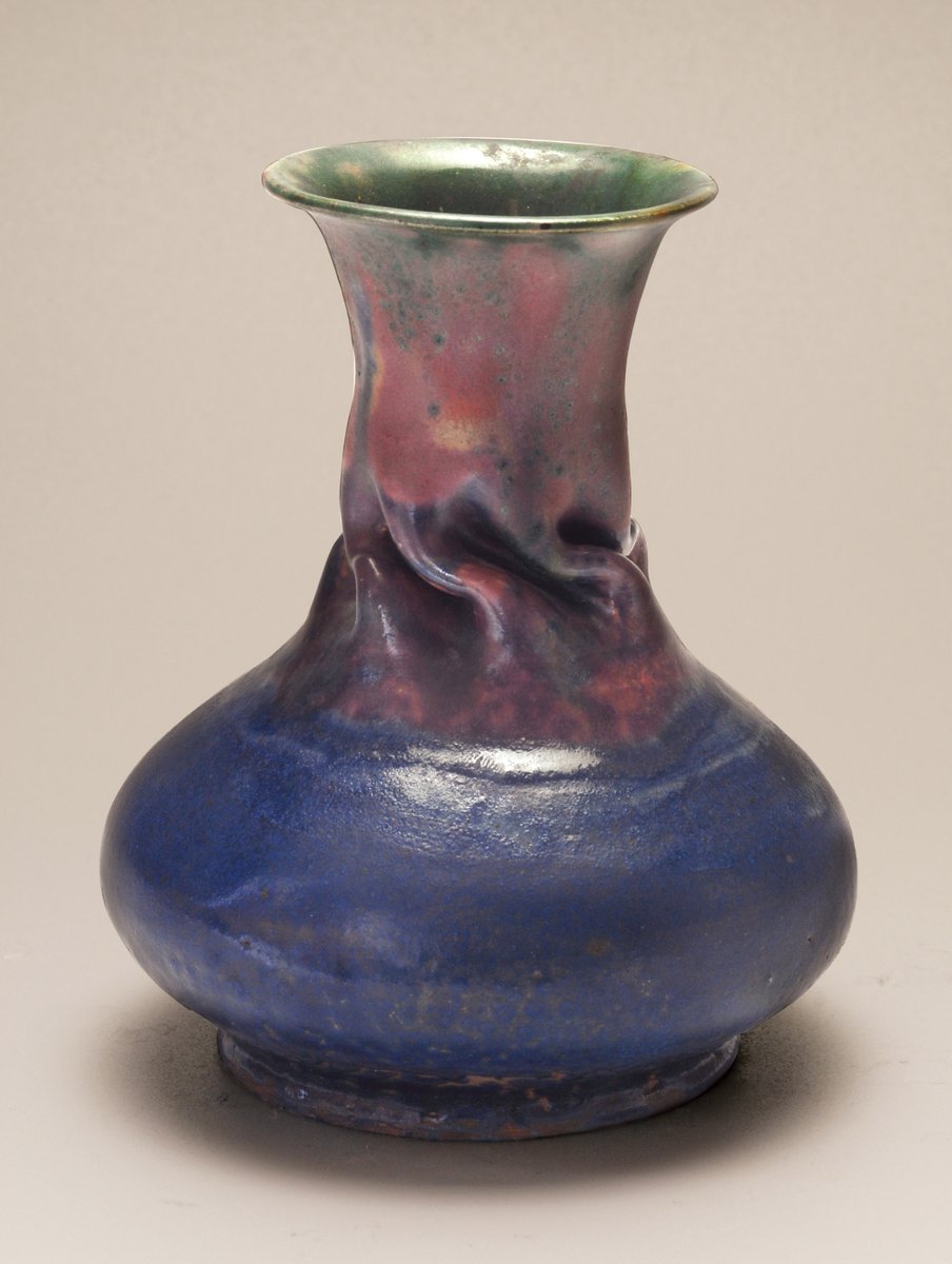 Ceramic vessels by the self-styled "Mad Potter of Biloxi" George E Ohr, 1890s-1900s, whose deftly handled, flamboyant, experimental style was not appreciated while he lived but now recognized as wildly ahead of his time