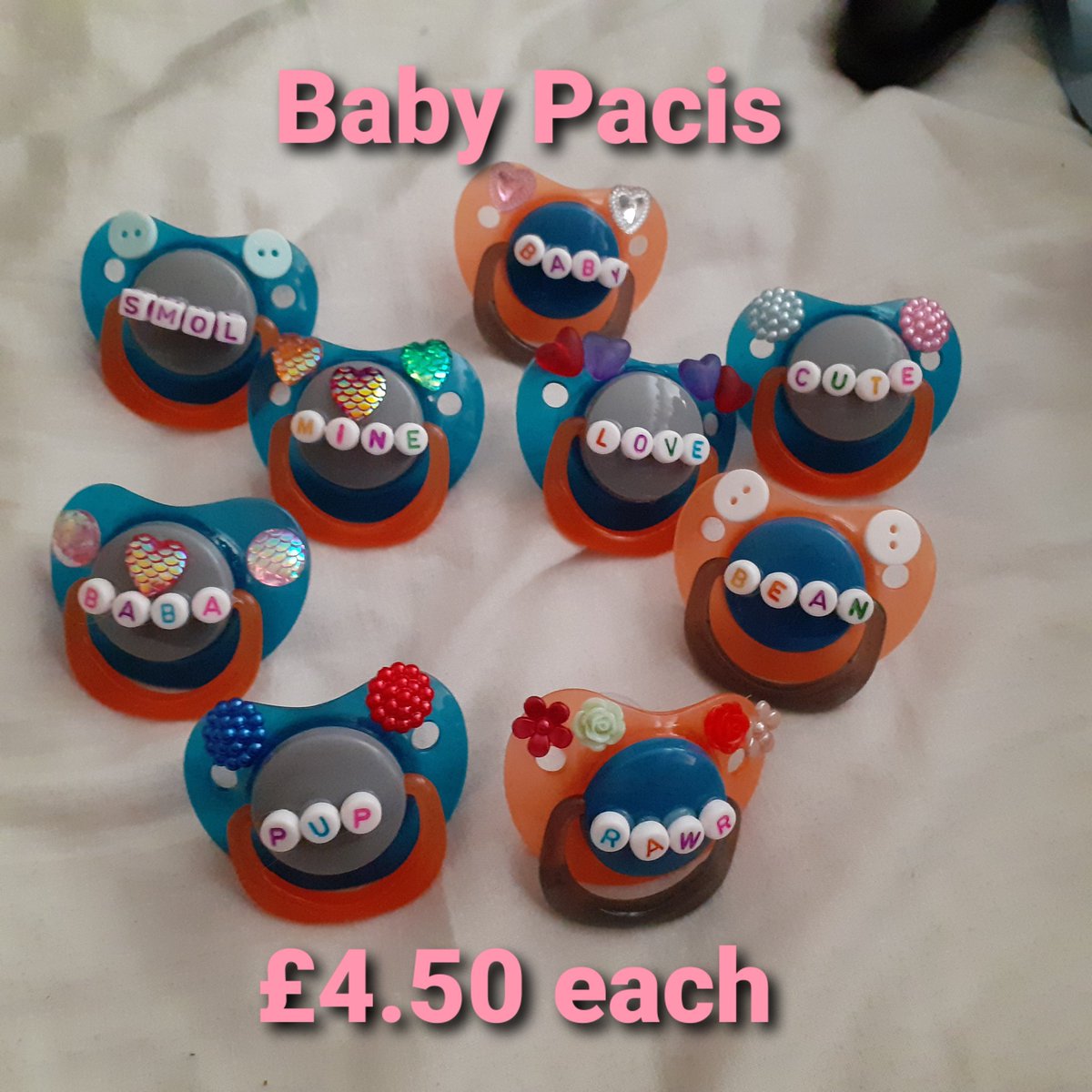 DinoRoarStore1's tweet photo. Weve got these baby pacis for sale too hehe. £4.50 each. Ask for international prices. Comment claim and which one of you're interested!
#decopaci #babypaci #ageresfw #ageregression #decopaci #cglre #babycore #kidcore #pacishop #custompaci https://t.co/91t9c5iSHY