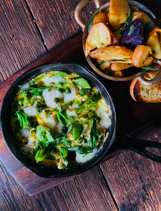 What's for #Brunch? Our Spring Vegetable Frittata with basil pistou and ricotta salata (served with potatoes &amp; toast). Available for #CurbsidePickup and #Delivery on Saturday and Sunday from 11a-3p. Click here to order bit.ly/TavernOnTock <a href="/SuzanneGoin/">Suzanne Goin</a> #tavern #brentwood