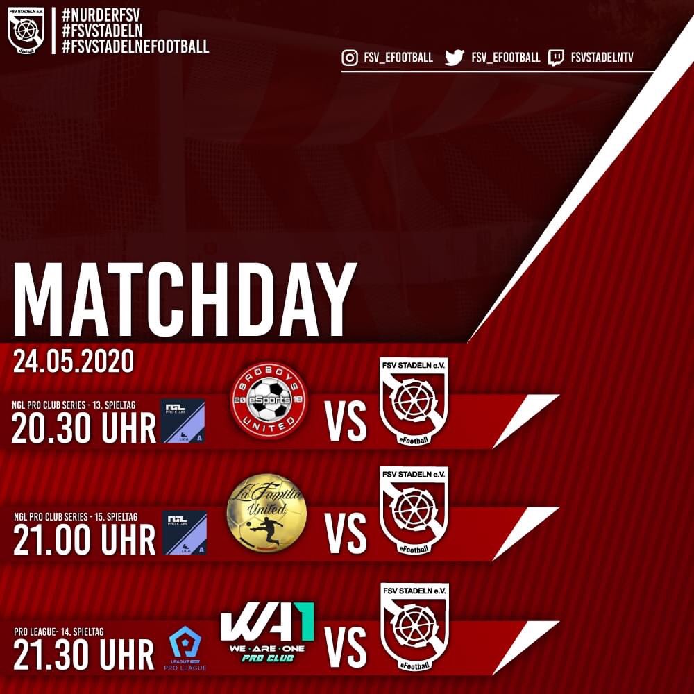 fsv_eFootball's tweet photo. 🔴⚪ 2 mal NGL Pro Club Series Liga 4 zur #Verteidigung der #Tabellenführung - #Wiedergutmachung in der https://t.co/2NKGYSMZB0 gegen eines der Top-Teams ⚪🔴

#fsvfamilie #nurderfsv #BleibtsDahoam #WirZockenFürEuch #stayathome #bleibtZuhause #eSports #eFootball https://t.co/voPcgeSEHM