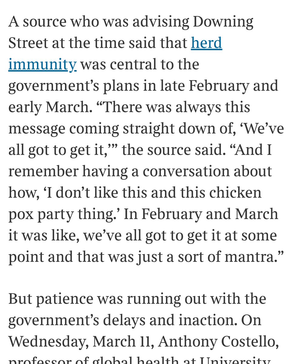 It was all part of Boris Johnson's "herd immunity" strategy, which would involve the loss of hundreds of thousands of British lives. Herd immunity was very much the *mantra* inside 10 Downing Street until 12 March.