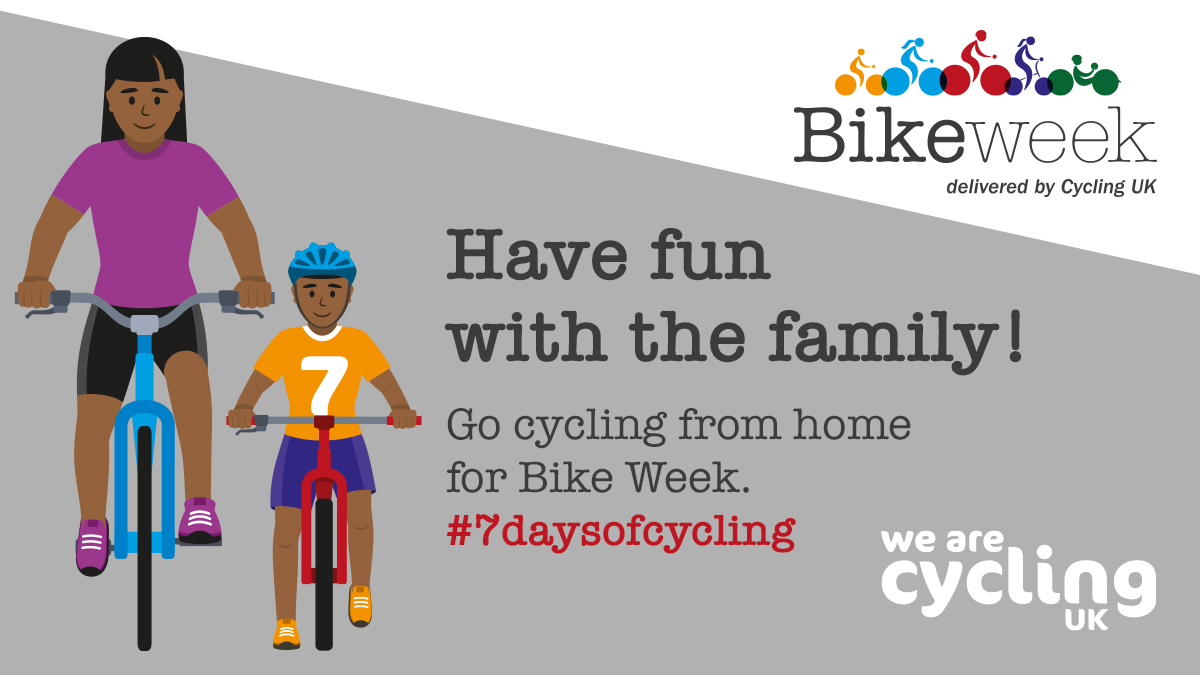 WeAreCyclingUK's tweet photo. Join in the #BikeWeekUK celebrations by cycling as a family between 6-14 June. 👩‍👦

You can download a FREE activity pack with baking, colouring and games to do together. 🖍️

Share the fun to win prizes #7DaysOfCycling. 🎉

👉 https://t.co/iqEIjyzoQj https://t.co/IiRSfsq95N