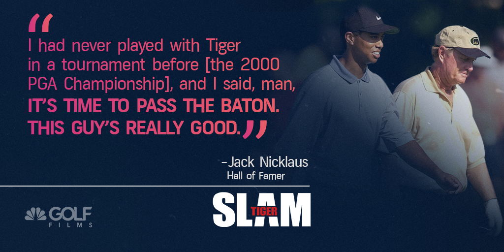 GolfChannel's tweet photo. From one GOAT to another 🐐
Relive the most dominant stretch in golf history with the premiere of #TigerSlam in 30 minutes on GOLF 🏆🏆🏆🏆
@JackNicklaus #GOLFFilms https://t.co/W7fIdupBeH