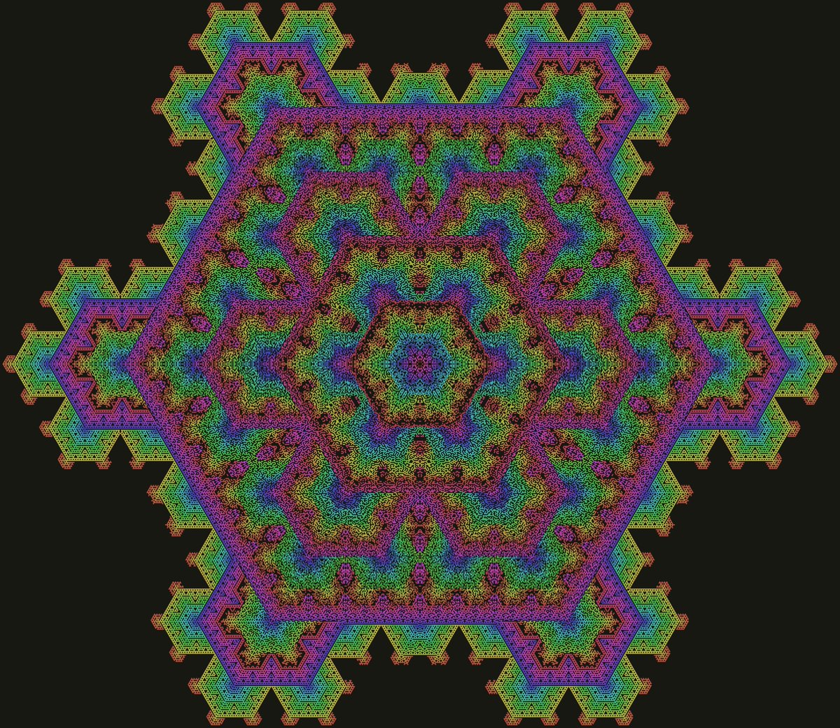 hexagonalnews's tweet photo. Happy Sunday hexagon ppl. The fractal flake automaton is a timeless symbol of life, rebirth, and the transmutation of cosmic entropy into eternal hexagonal consciousness. #cellularautomaton #generativeart #hexagonalawareness #flake https://t.co/SwDMSdMsKL