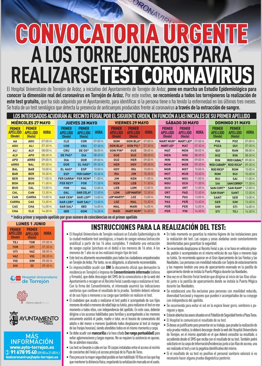Amiguete2's tweet photo. @Ayto_Torrejon @ivazquez06 Ni en la web del Ayto. ni en la del Hospital figura nada del anuncio de pruebas de detección de la covid-19.  ¿Qué se sabe de este cartel que circula por las redes sociales? https://t.co/1vle2PF8ft