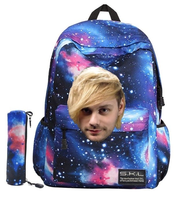 michael as a galaxy backpack