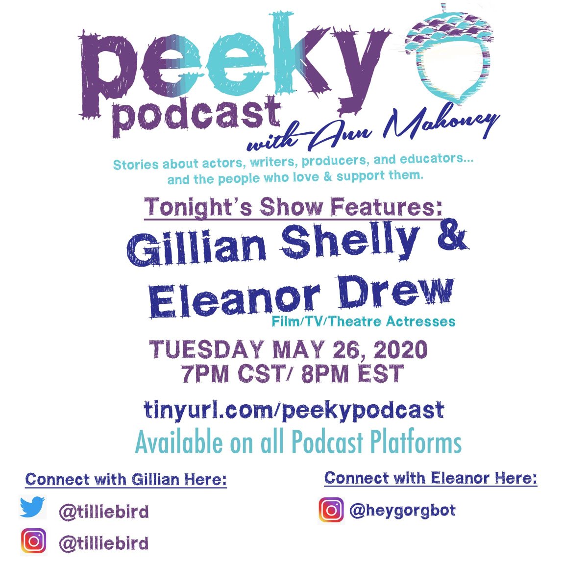 ANNIEMOHO's tweet photo. The Peeky Podcast is now LIVE every Tues at 7pm CST on every platform out there!  Join us https://t.co/APIQ6nm9fF New episode each week!  Subscribe and please leave a rating! This week - @tilliebird and @heygorgbot - talk to us about big life changes &amp; how they effect the actor! https://t.co/uZBP44eM1b