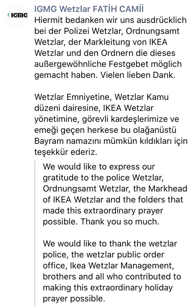 The Ikea store is in Wetzlar near Frankfurt. More photos and a ‘Thank you’ note from the mosque to Ikea and police