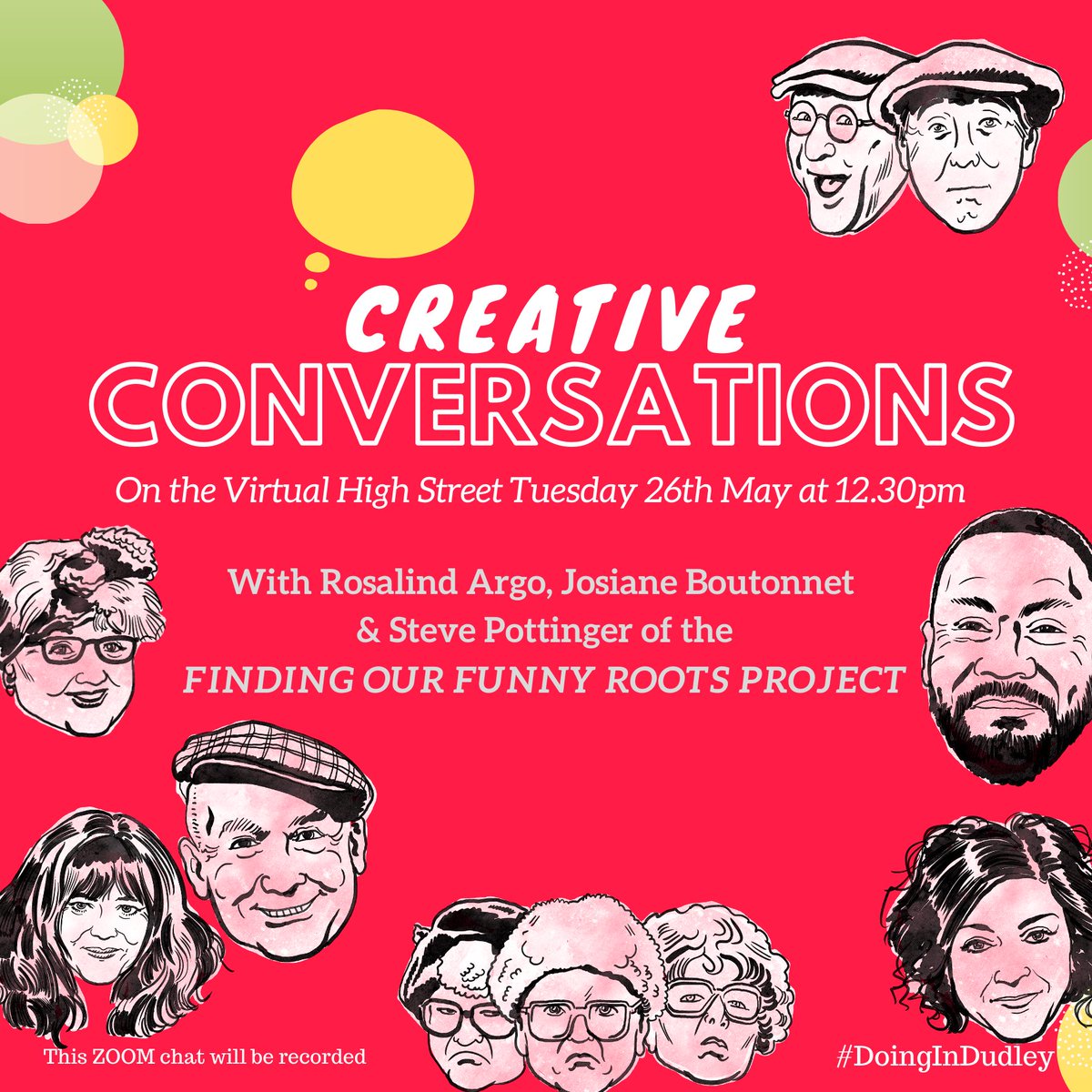 Join @doingindudley for their 9th Creative Conversations THIS TUESDAY at 12.30pm when we'll be joining them to talk about FINDING OUR FUNNY ROOTS with @Bourrerlecrane & @BigStevePoet FREE tickets here: bit.ly/36rEKLg