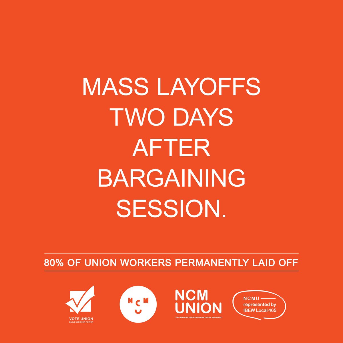 New Children’s Museum in San Diego sent a mass email to fire their employees two days after their latest bargaining session. @haymarketbooks @IBEW465