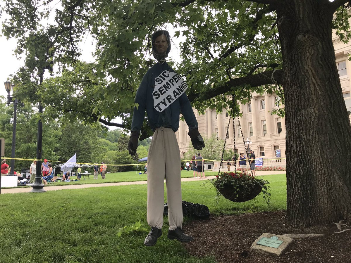 KySportsRadio's tweet photo. Protesters in Frankfort today hung Andy Beshear in effigy and then marched to his house chanting for him to come outside 

📸@ladd_sarah https://t.co/Ah4uOKhNsi