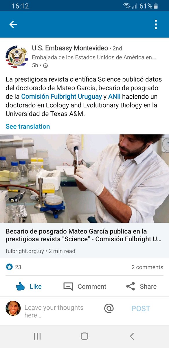 qq_garcia's tweet photo. Felicitaciones a mi hermano Mateo por haber logrado de la mayores aspiraciones que tiene uno como cientifico: publicar en Science! Un honor y un orgullo para todo el Uruguay verte convertir en un cientifico de clase mundial!!! @ernesto_talvi @RobertSilva1971 @DrDanielSalinas https://t.co/CTaFQk5HUF