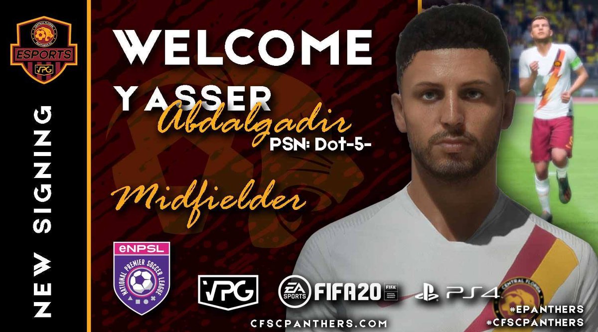 CfscPanthers's tweet photo. Central Florida Panthers SC #eSports team are happy to announce the signing of midfielder Yasser Abdalgadir to our group. Welcome Yasser! #enpsl #vpg #cfscpanthers #epanthers #orlando #centralflorida #proclubs #supportlocal #buildingchampions https://t.co/dkXK40wrAQ