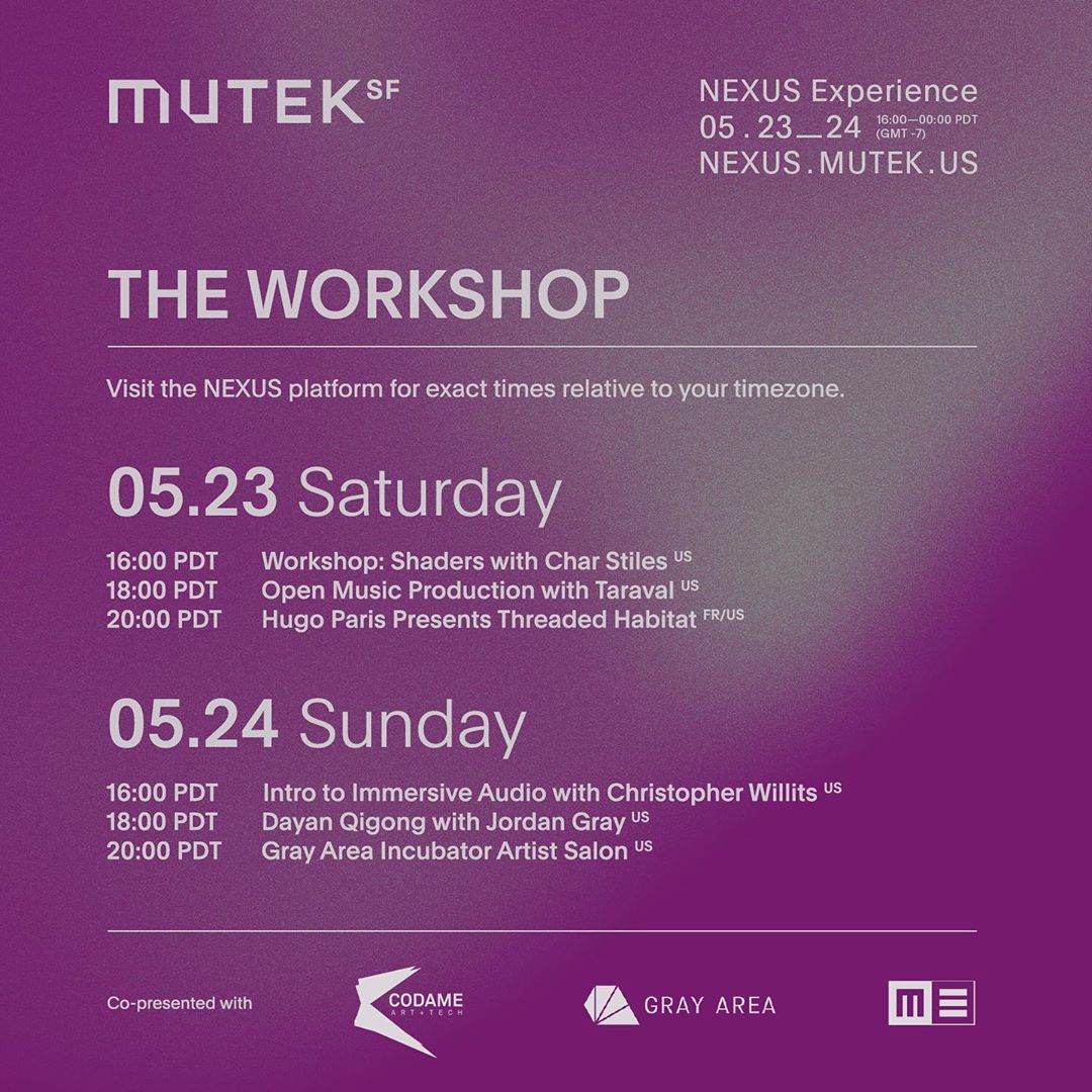 MUTEKMX's tweet photo. Segundo día de #NEXUSExperience. Un innovador festival en línea presentado en un entorno digital totalmente nuevo, desarrollado por @currents_fm y curado por @MUTEKSF. 📌 #MUTEK https://t.co/uQH20AfNp7