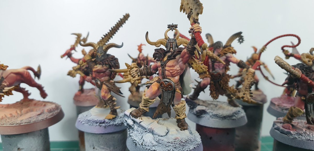 dan_smedley's tweet photo. Some progress on the Untamed Beasts after a busy day yesterday at the Vassal Underworlds tournament, not far off using oils for the first time! Eeek!

#paintingwarhammer #warhammer #contrast #contrastpaints #gamesworkshop #gw #AoS #warhammerfantasy #AgeofSigmar #warcry https://t.co/w3IKBuuZUI